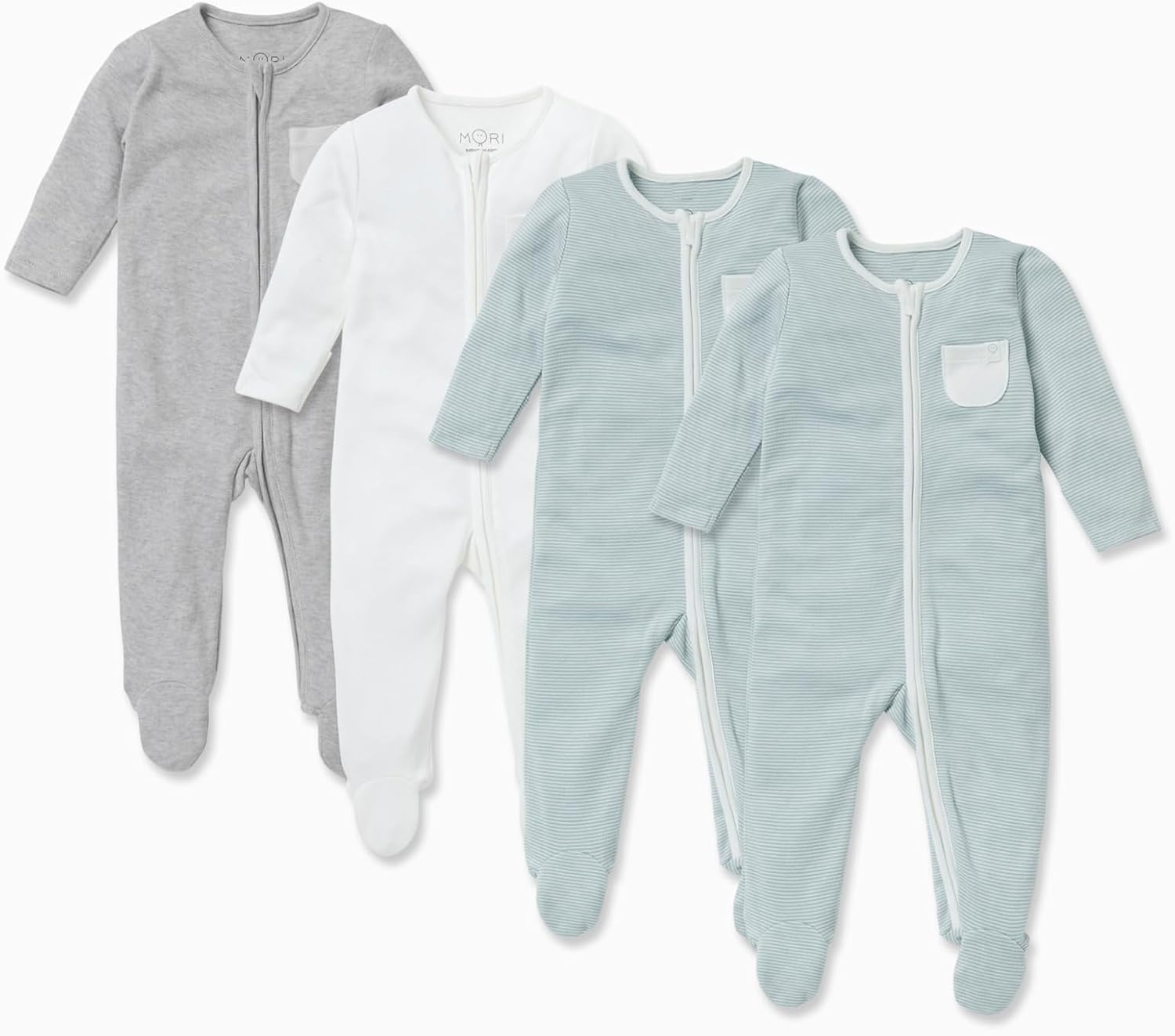 MORI Baby Unisex Clever Sleepsuit 4-Pack with Two Way Zip