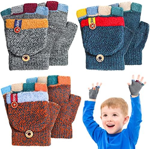 Handepo 3-Pair Kids Winter Gloves Convertible for 2-6 Year Olds