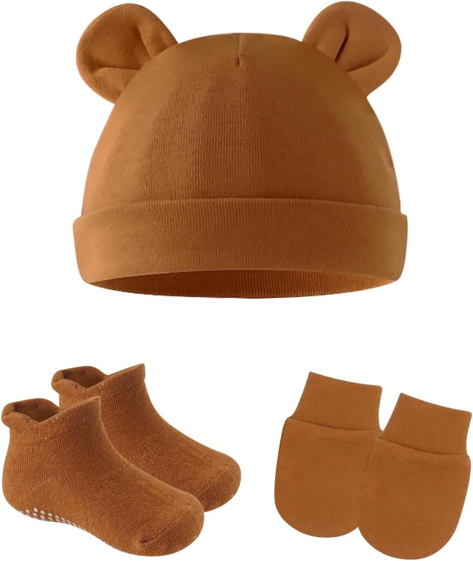 ZURLEFY Newborn Baby Hat Socks Mittens Set