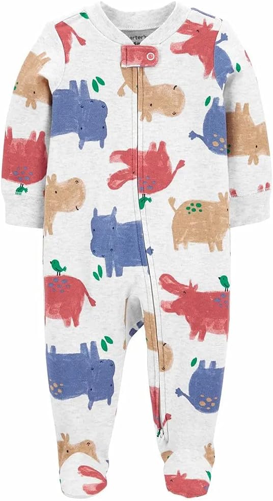 Carters Boys 1-Piece Pjs Snug Fit Footie Sleepers 9-Month Hippos