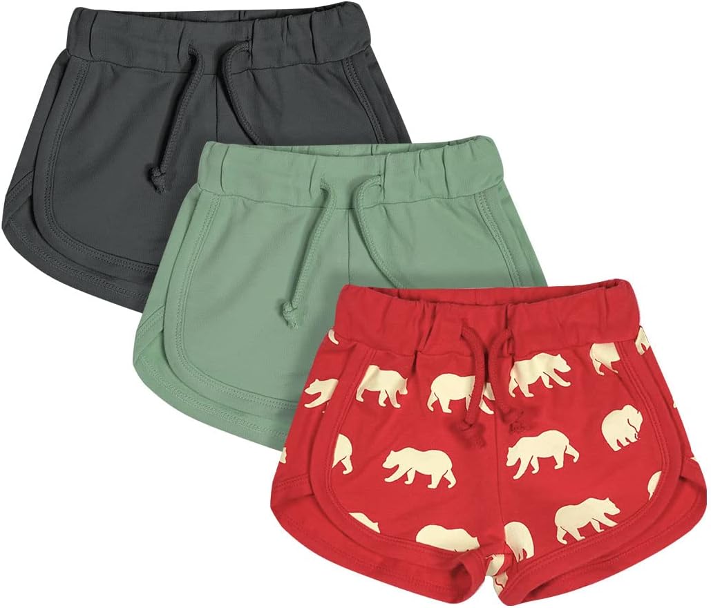 3 Pack Solid Cotton Athletic Shorts for Babies with Drawstring