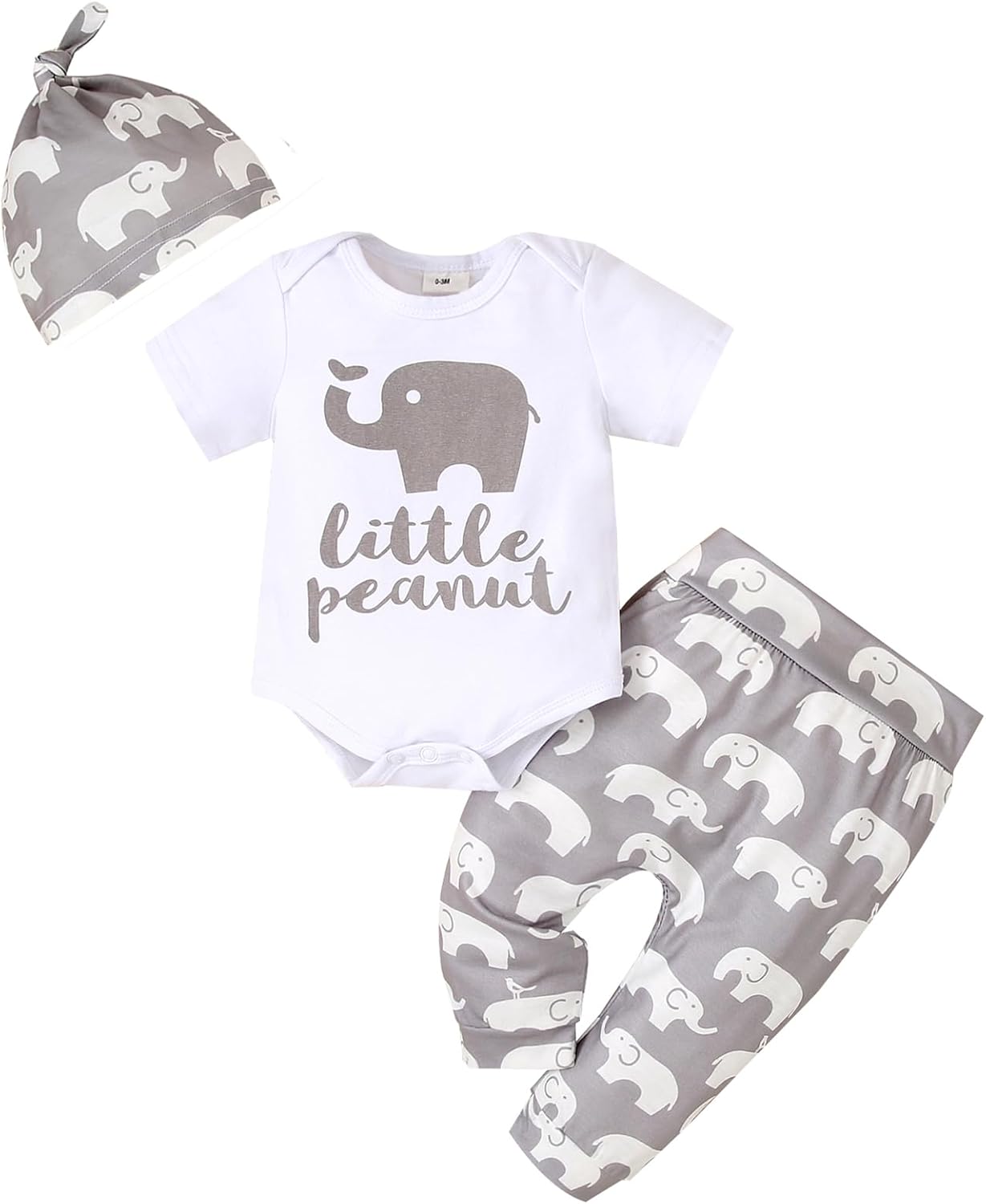 Cute Baby Boys Romper Bodysuit Set with Elastic Waist Cute Elephants