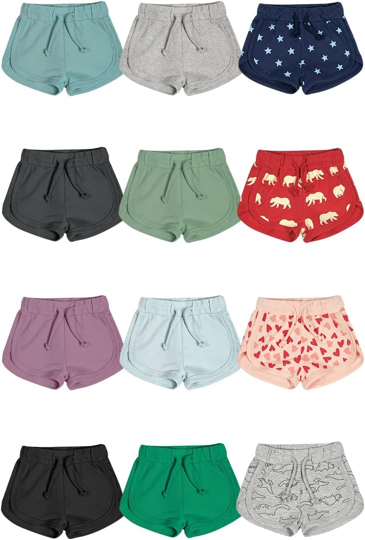 3 Pack Solid Cotton Athletic Shorts for Babies with Drawstring