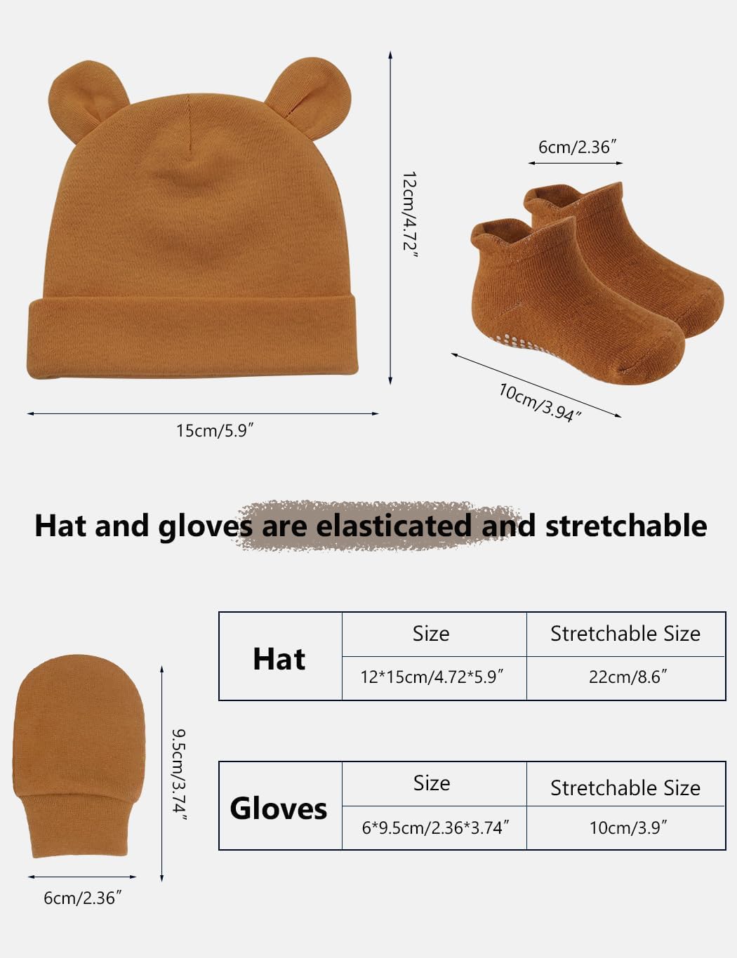 ZURLEFY Newborn Baby Hat Socks Mittens Set