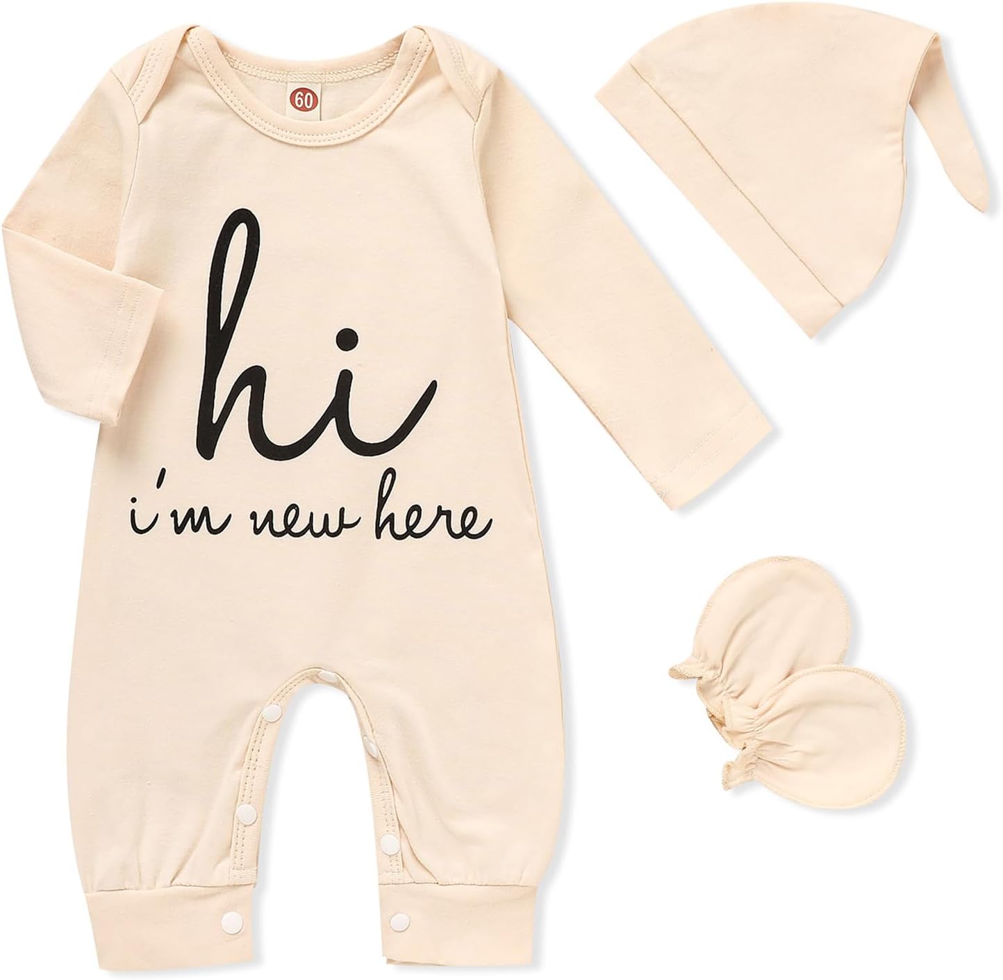 GRNSHTS Newborn Baby Boy Romper Set with Hat and Gloves 3PCS