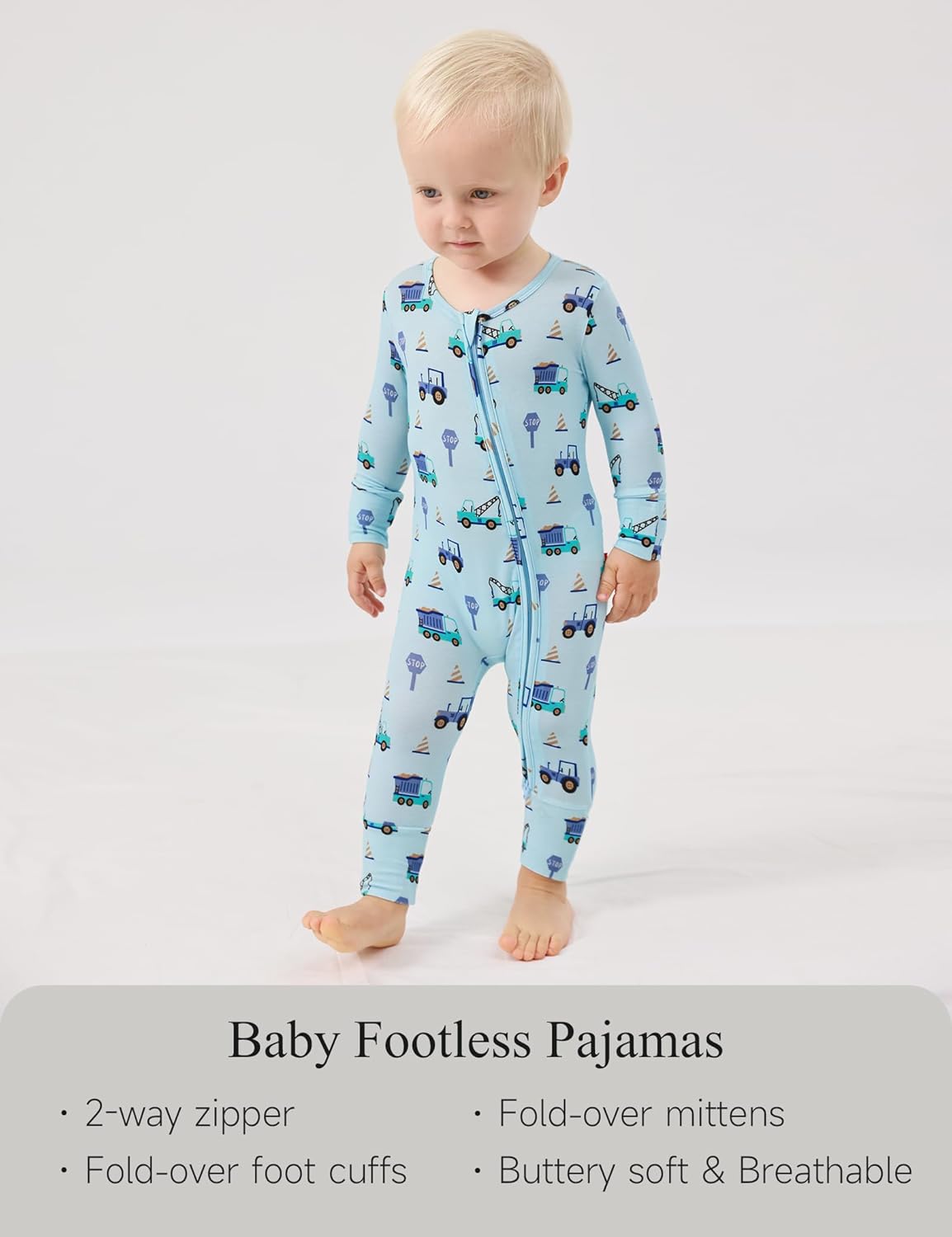 Easweet Bamboo Viscose Zipper Pajamas for Babies Snug Fit Soft