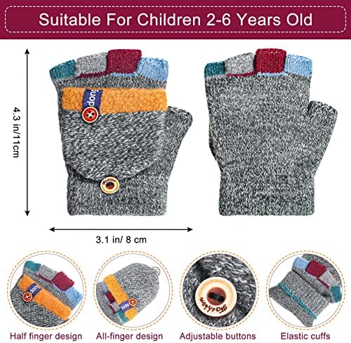 Handepo 3-Pair Kids Winter Gloves Convertible for 2-6 Year Olds