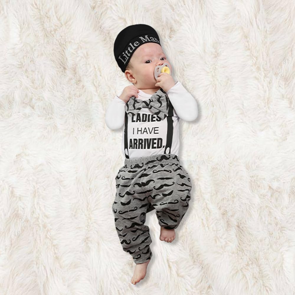 KuKitty Newborn Baby Boy Clothes 3-Piece Set Romper Pants Hat
