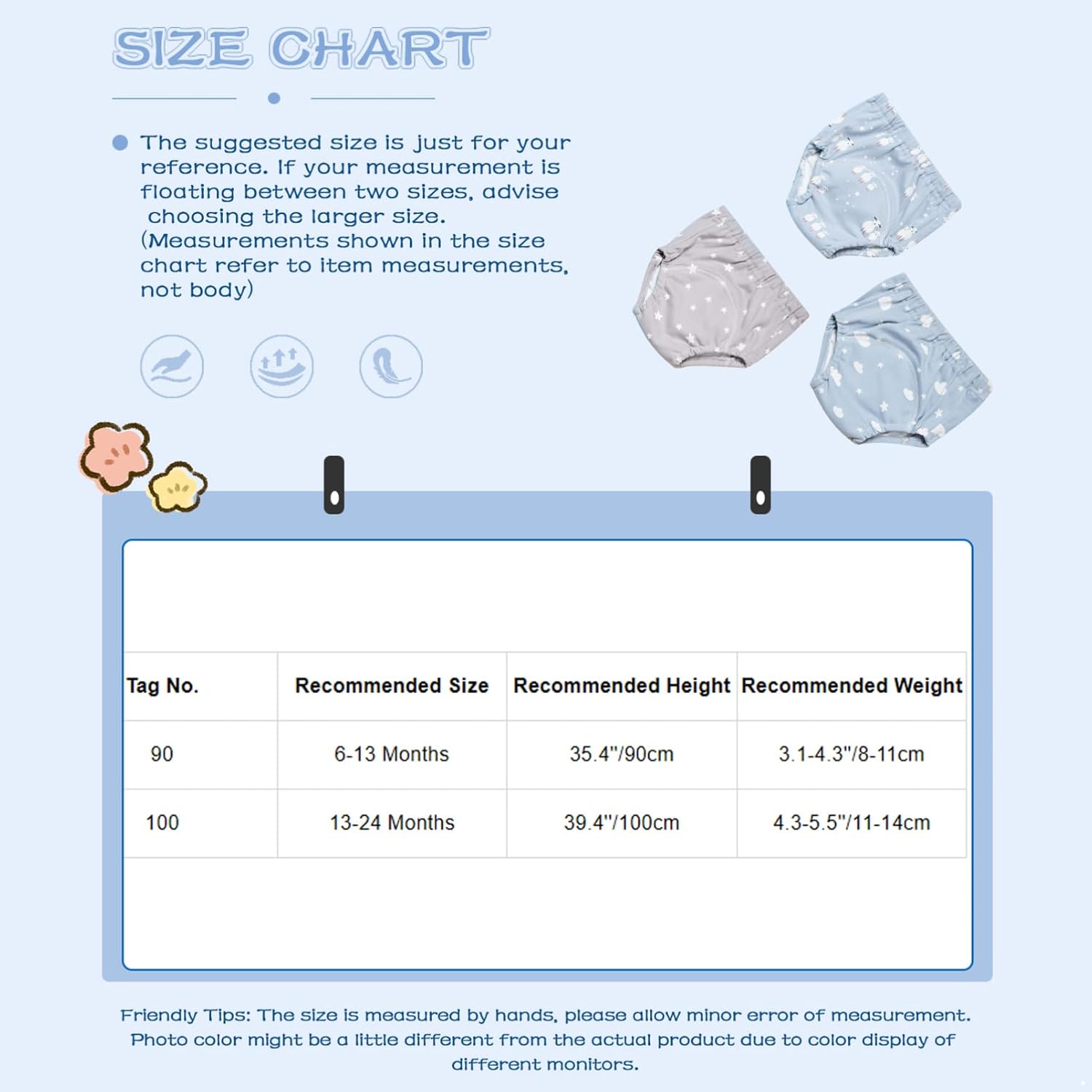 3-Piece Cotton Potty Training Underpants for Infants Boys Girls