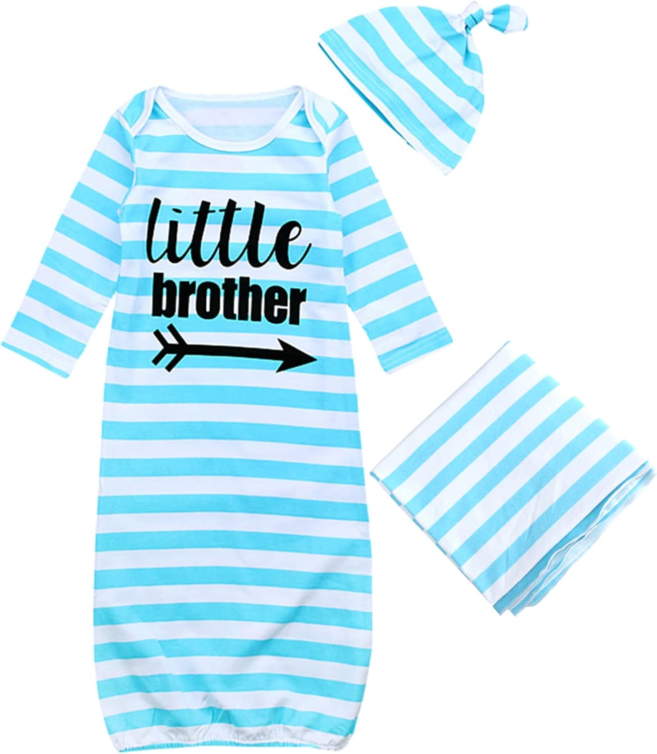 3 Piece Set for Newborn Boys Gown Blanket and Hat