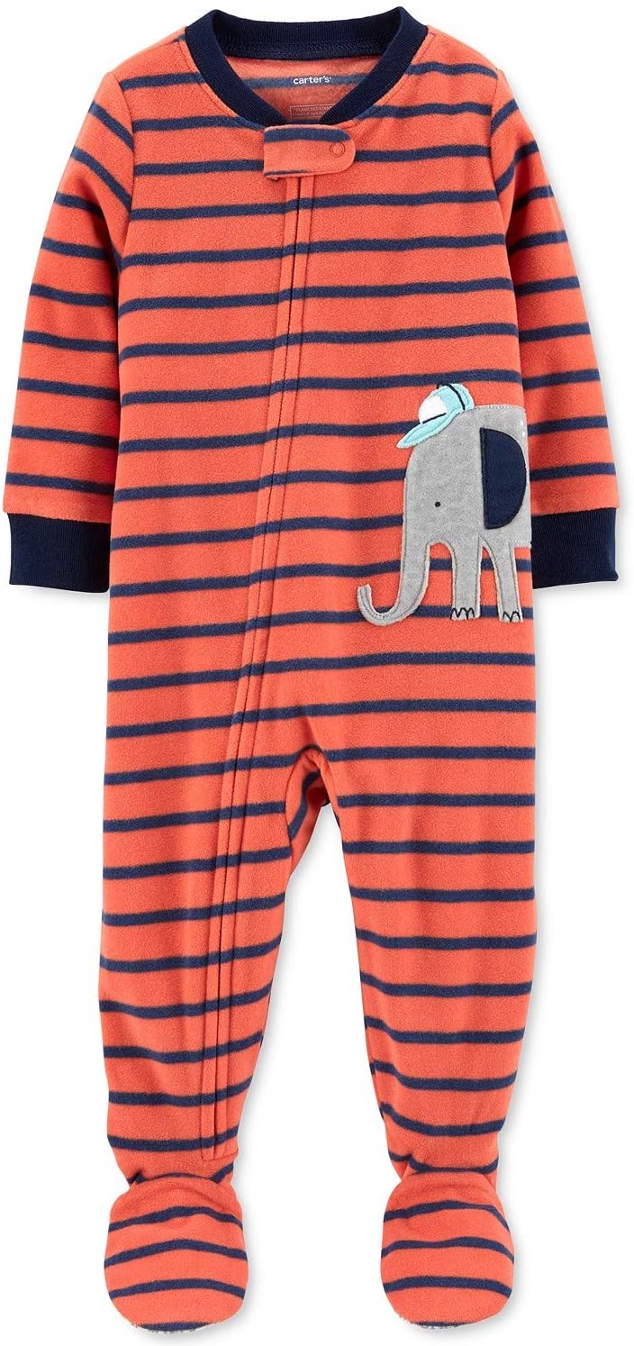 Carters Toddler Boys Orange Striped Elephant Blanket Sleepers Size 4T