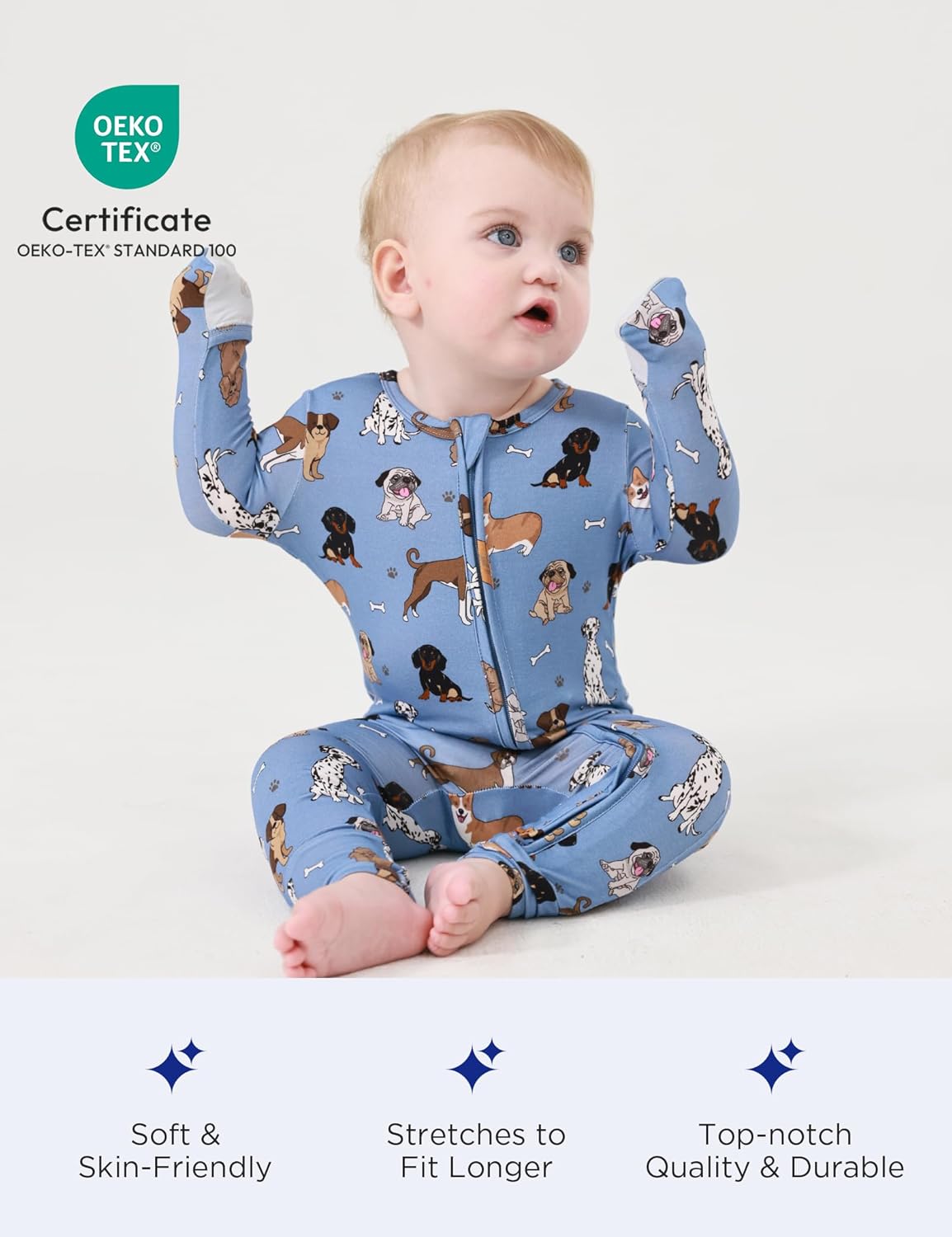 EASWEET Bamboo Viscose Pajama for Baby Zipped Diaper friendly
