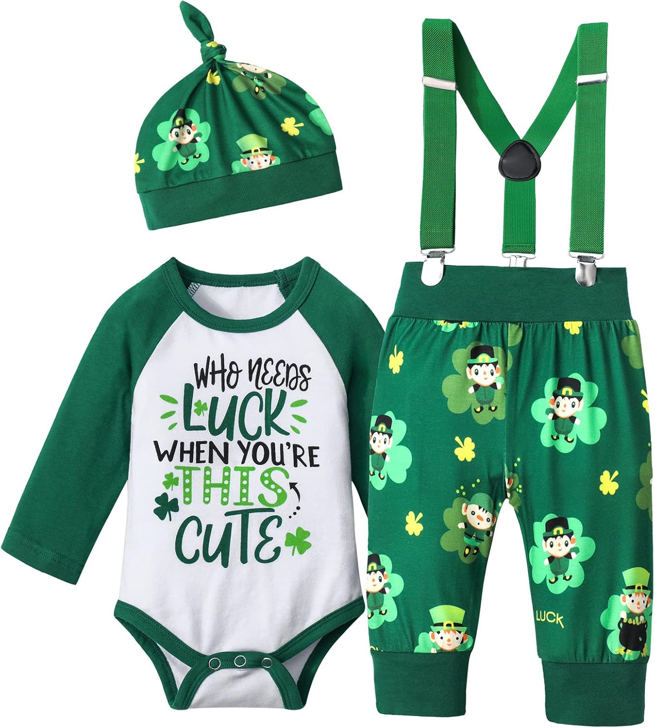 Queenstyle St Patricks Day Baby Boy Outfit 3Pcs Set