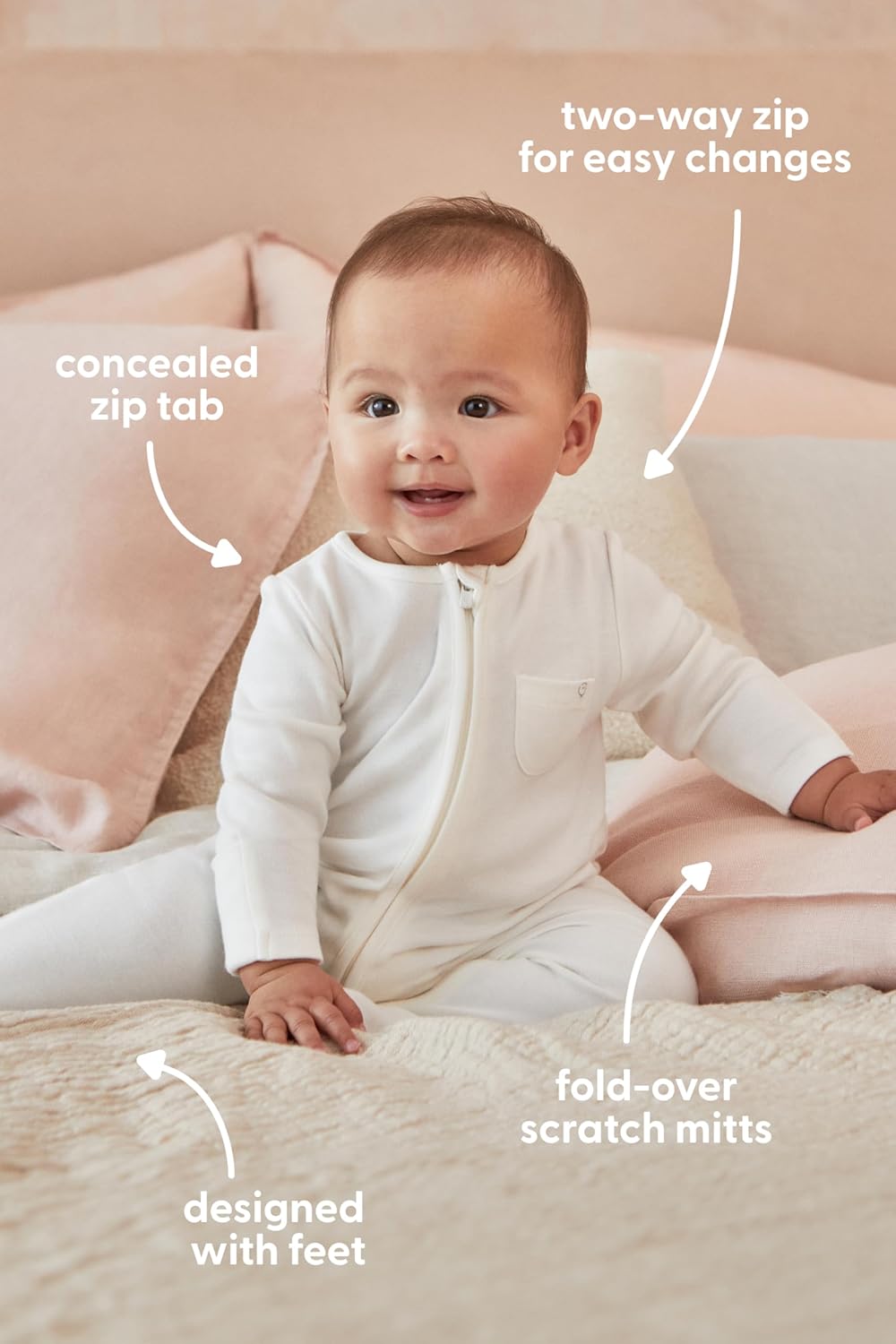 MORI Baby Unisex Pajamas Sleepsuit 4-Piece Set with Two-Way Zip