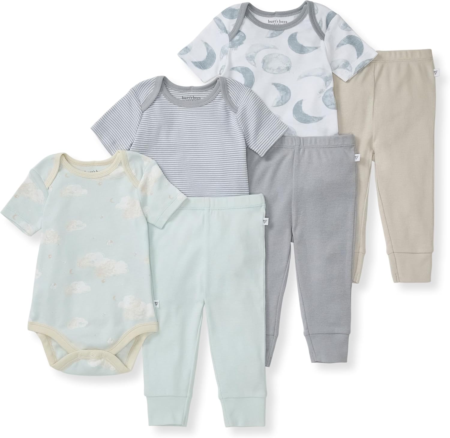 Burts Bees Baby - Unisex 6-Piece Bodysuit Pant Set