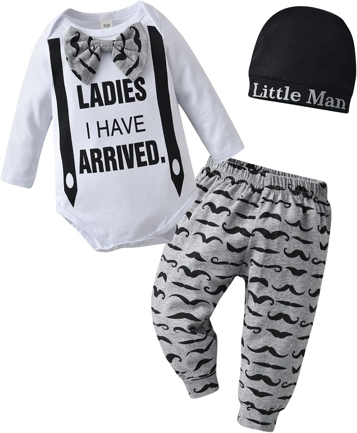KuKitty Newborn Baby Boy Clothes 3-Piece Set Romper Pants Hat