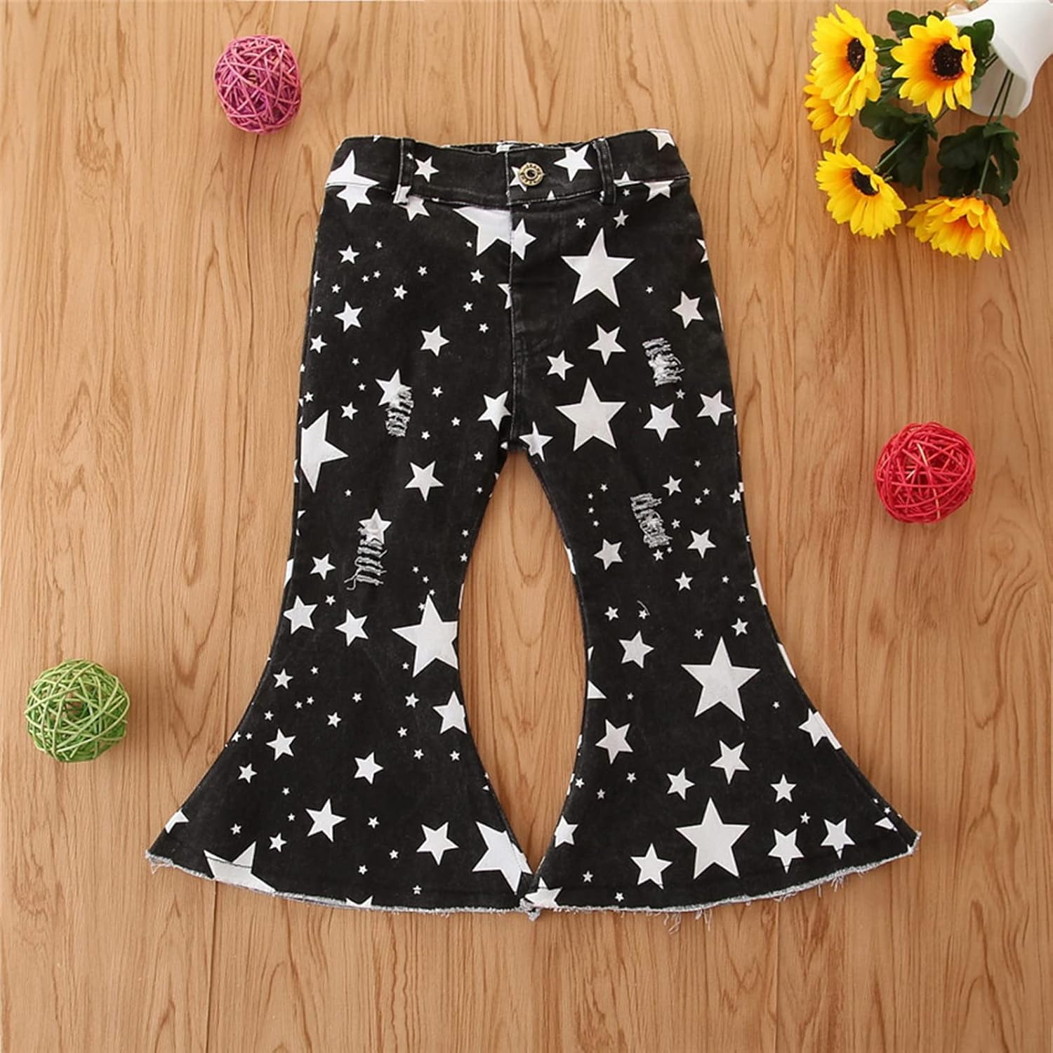 Adorable Spots Stars Ruffle Ripped Toddler Jeans 1-6Y