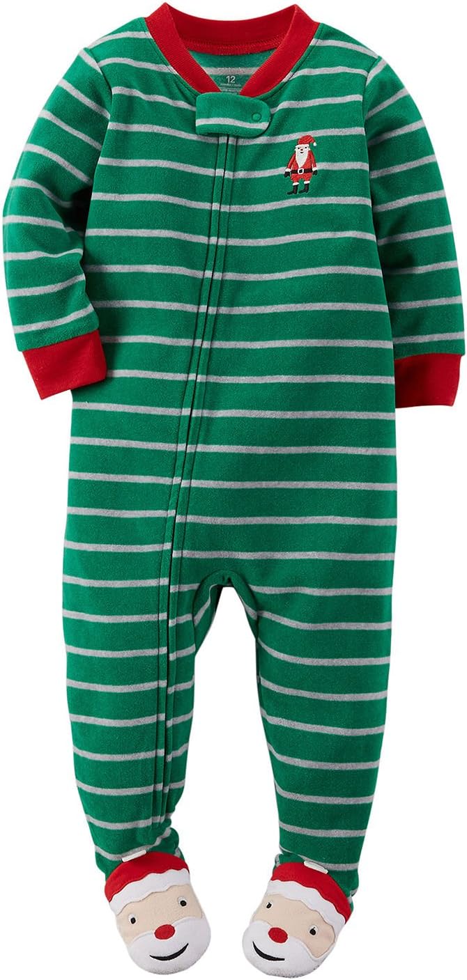 Carters Little Boys 1-Piece Fleece Christmas PJs 2T Green Stripe 1