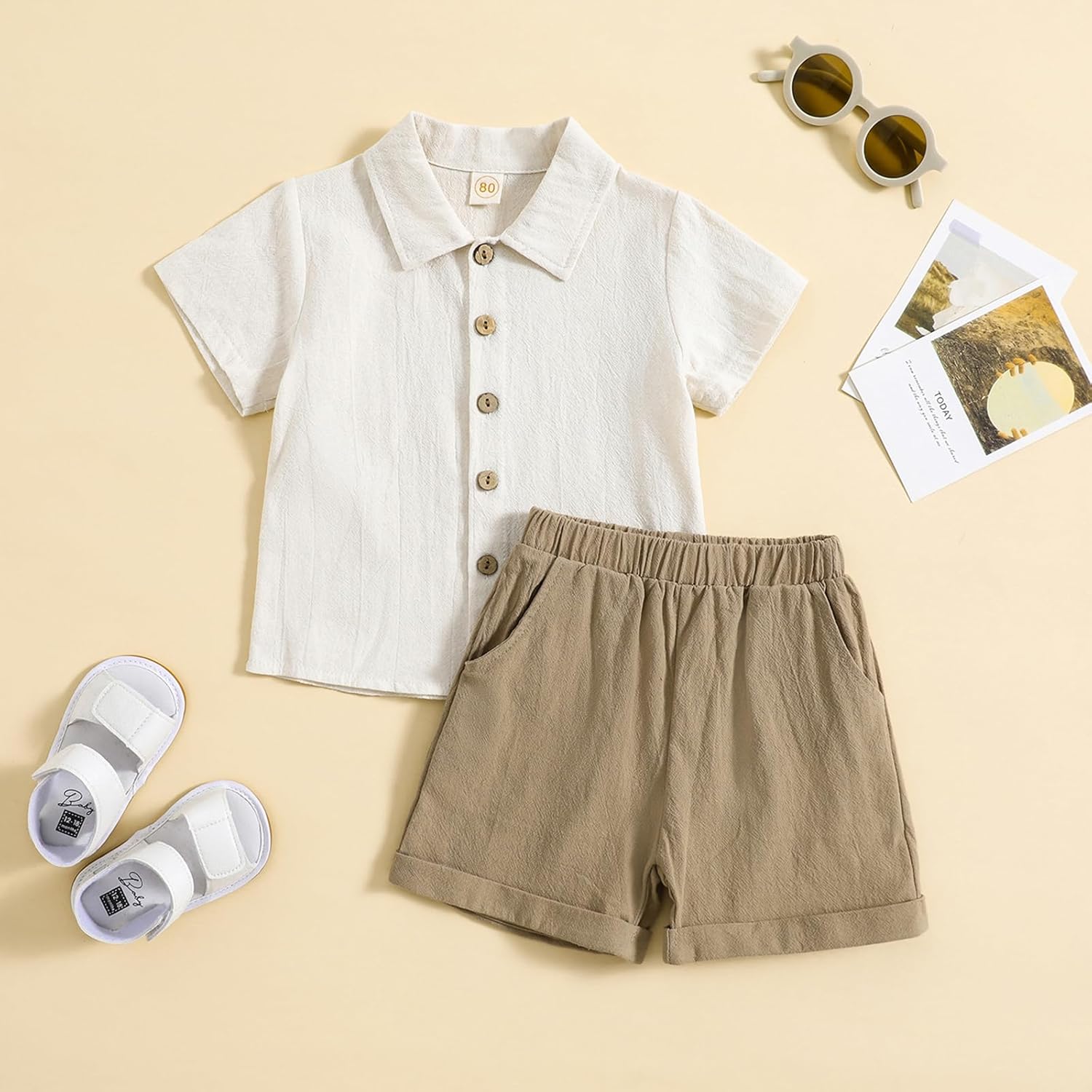 Kutersbabi Toddler Boys Button-Down Linen Outfit