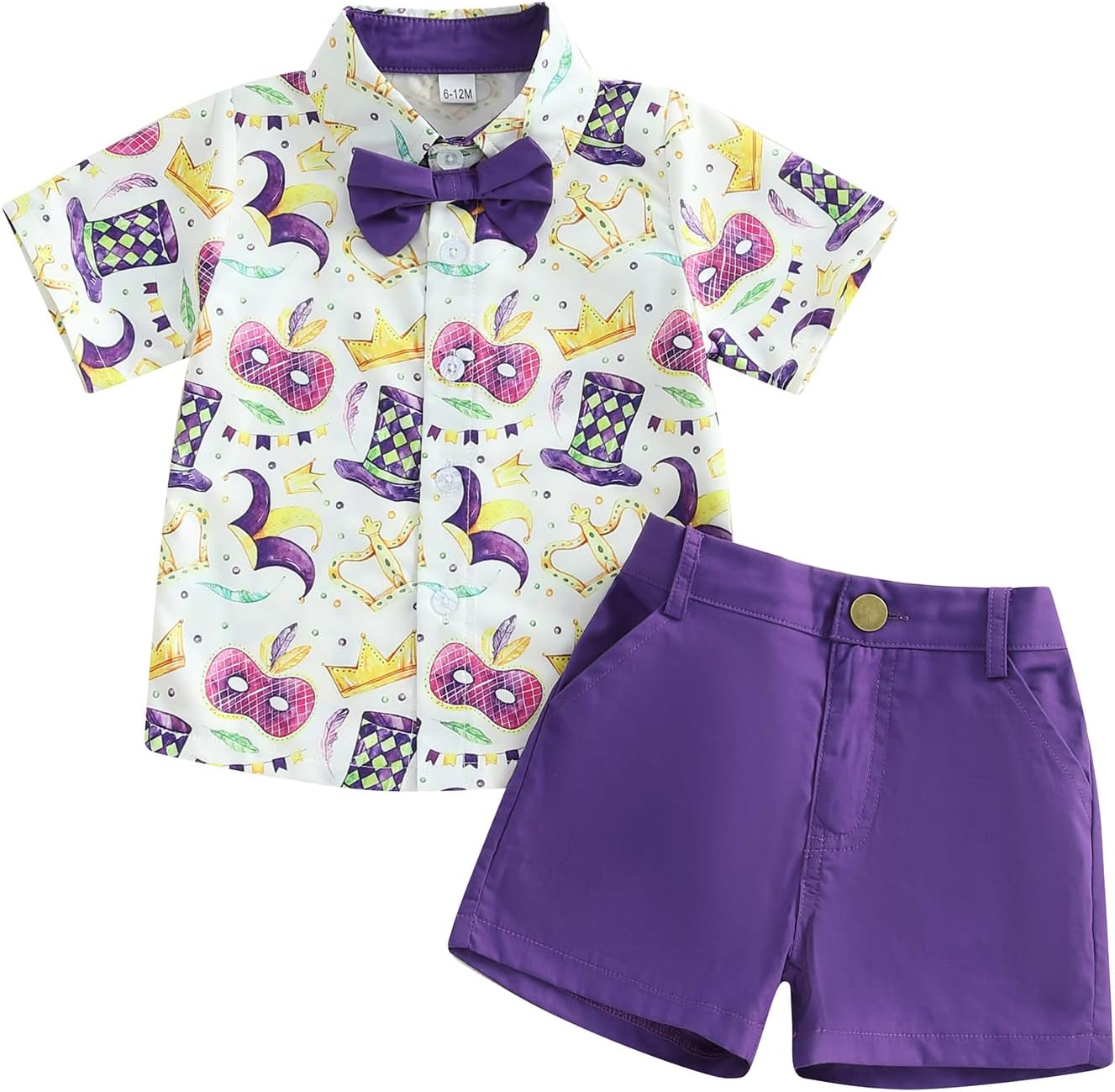 Mardi Gras Toddler Boy Outfit Set with Bowtie