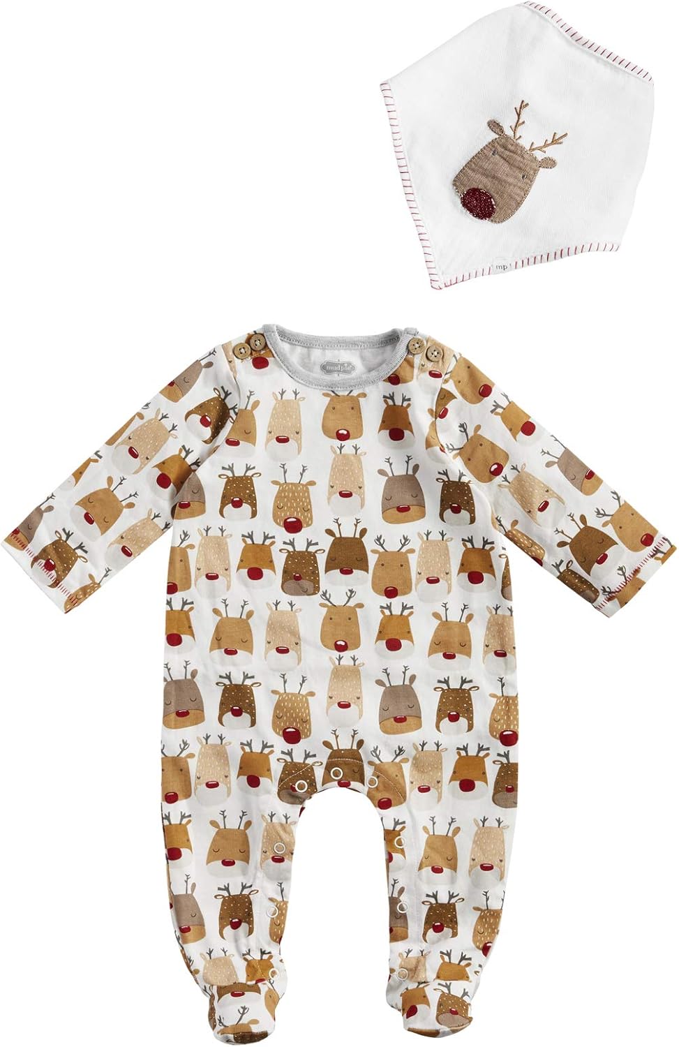 Mud Pie Baby Boys Reindeer Sleeper and Bib Set