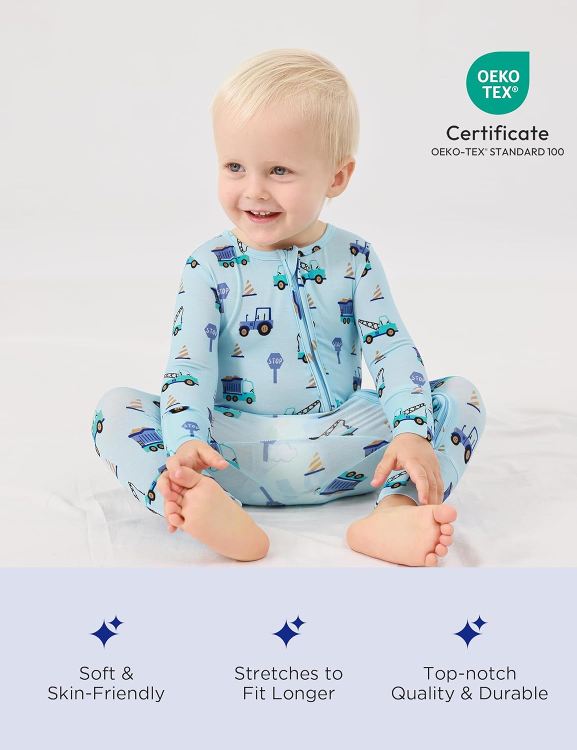 Easweet Bamboo Viscose Zipper Pajamas for Babies Snug Fit Soft