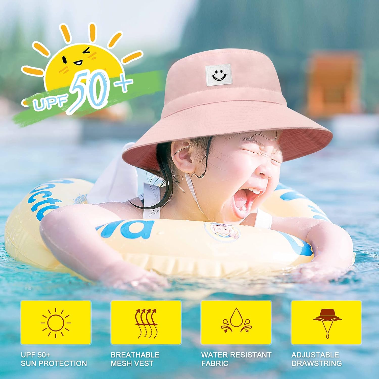 Smile Face Bucket Hat for Toddler Baby UPF 50 Sun Protection