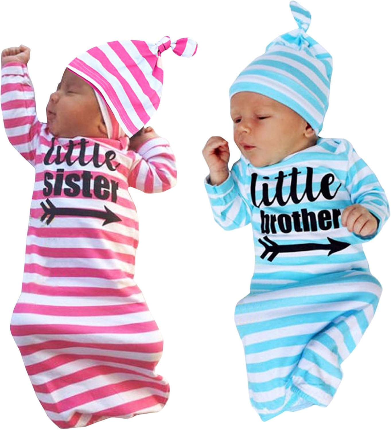 Cozy Twin Sleep Gowns with Hats for Newborns Buffy Buzz Twins