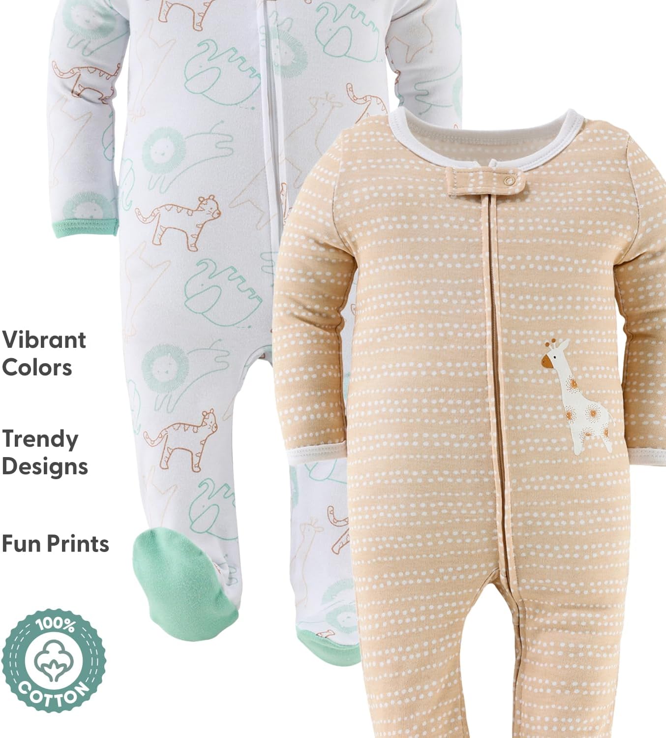 The Peanutshell Baby Sleepers Pack of 3 - Serene Safari Collection