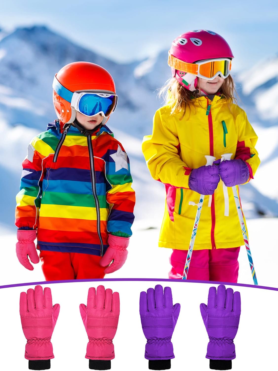 Warm Winter Ski Gloves for Kids Waterproof Durable