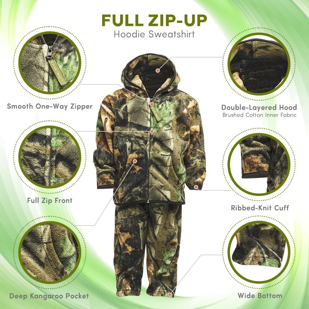Camo Toddler Damon Full Zip Jacket Pants Set - Soft Durable Easy to Wear