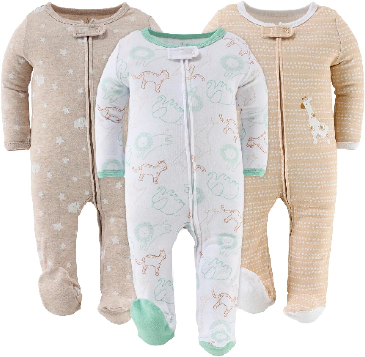 The Peanutshell Baby Sleepers Pack of 3 - Serene Safari Collection