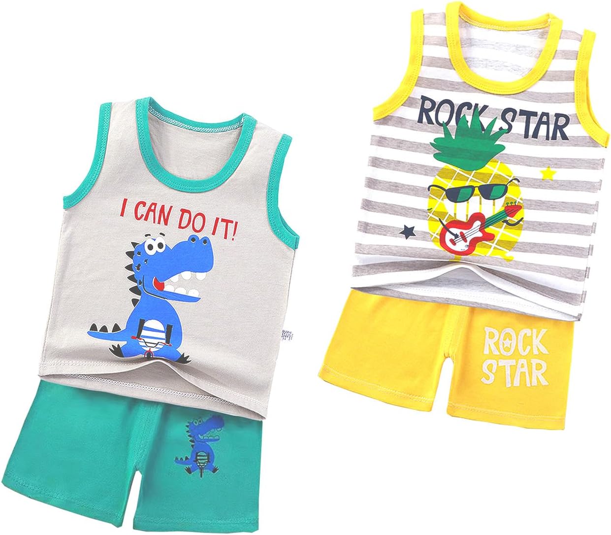 Vagefun Toddler Boy Summer Clothes - Dinosaur Tank Top Shorts Set