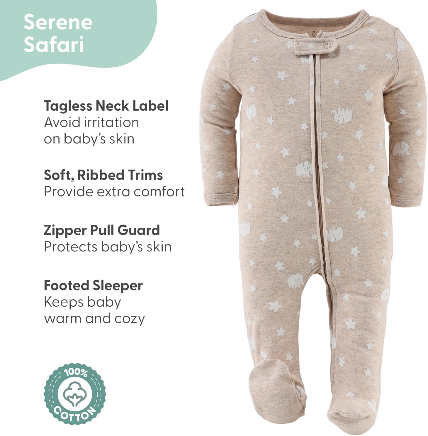 The Peanutshell Baby Sleepers Pack of 3 - Serene Safari Collection