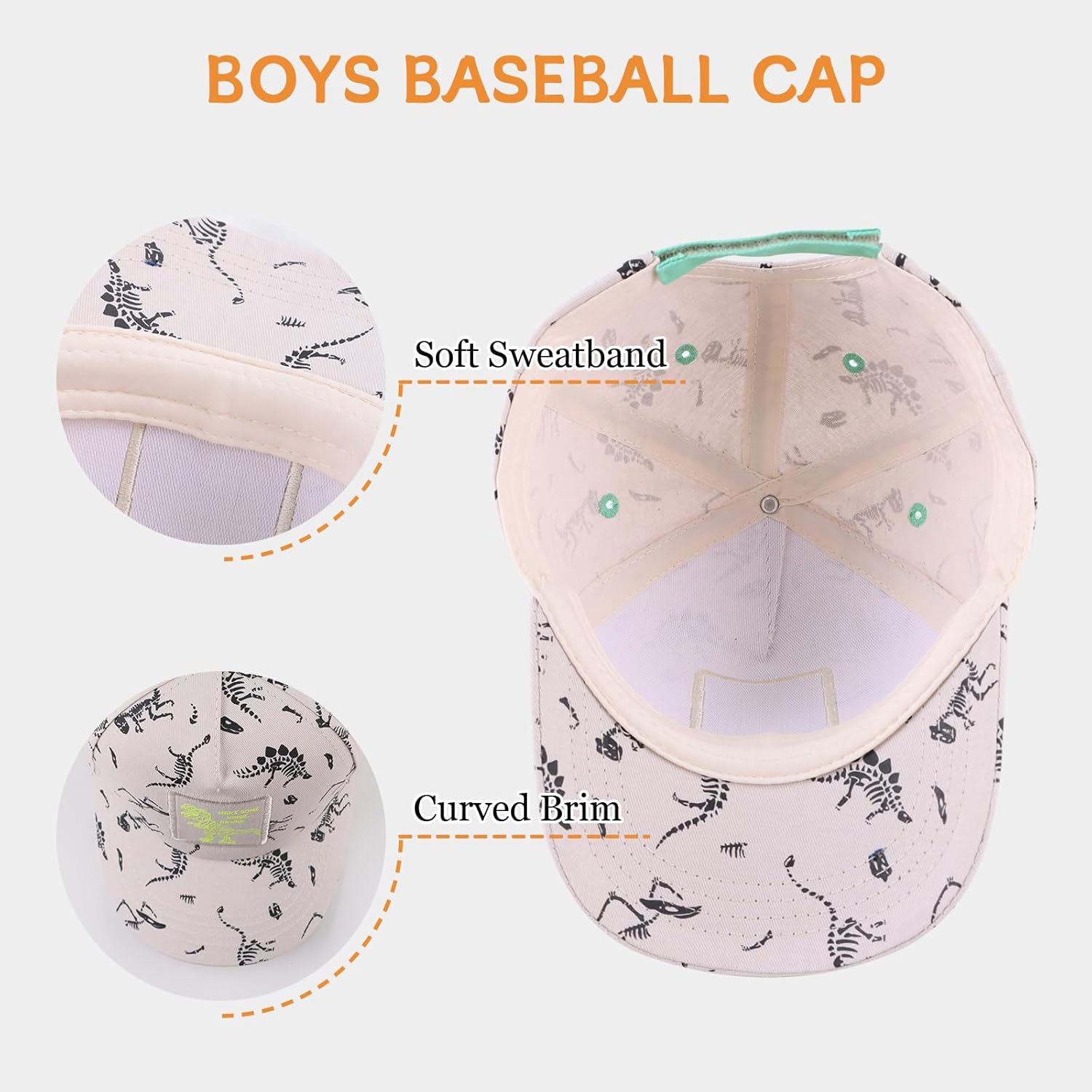 Adjustable Toddler Hats with Dinosaur Pattern