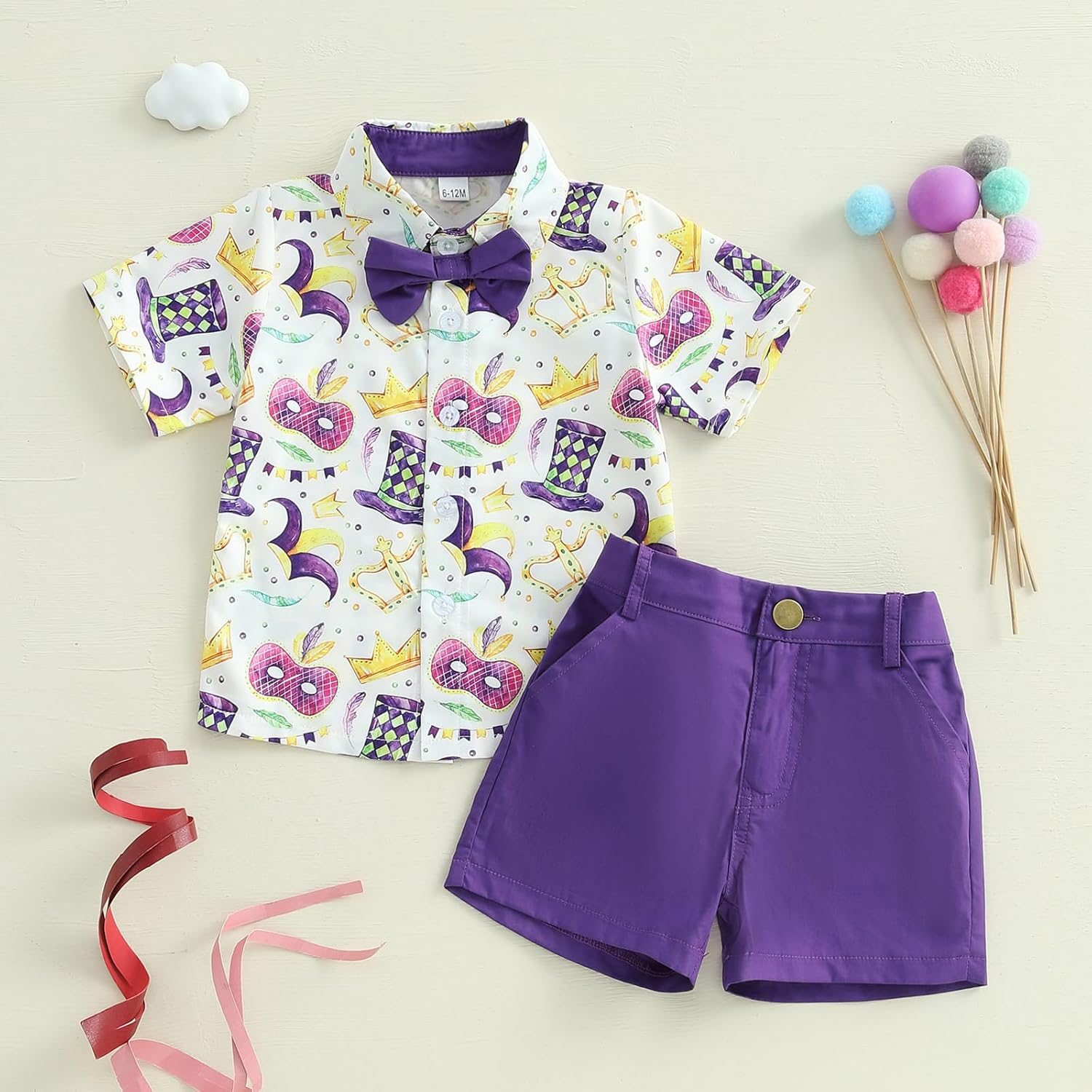 Mardi Gras Toddler Boy Outfit Set with Bowtie