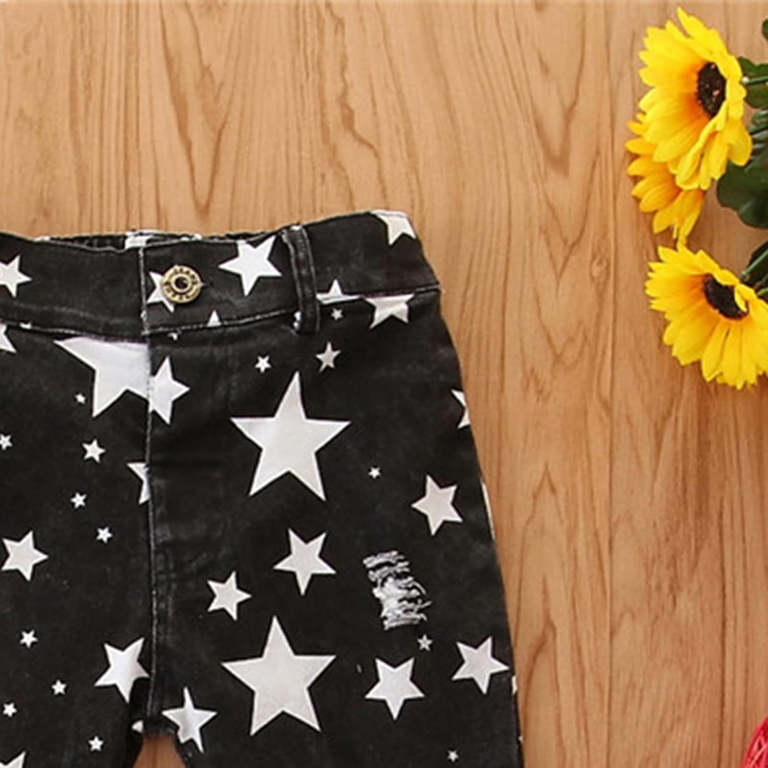 Adorable Spots Stars Ruffle Ripped Toddler Jeans 1-6Y