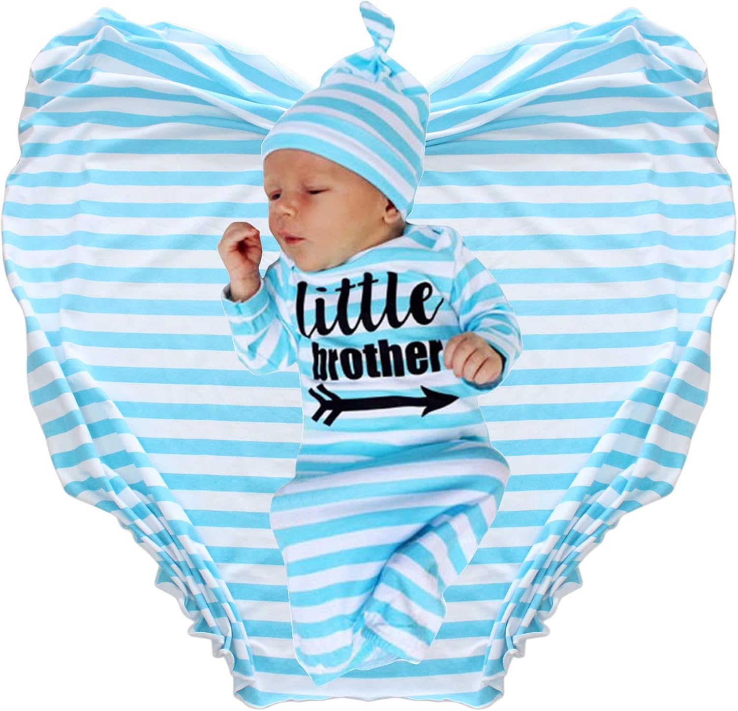 3 Piece Set for Newborn Boys Gown Blanket and Hat