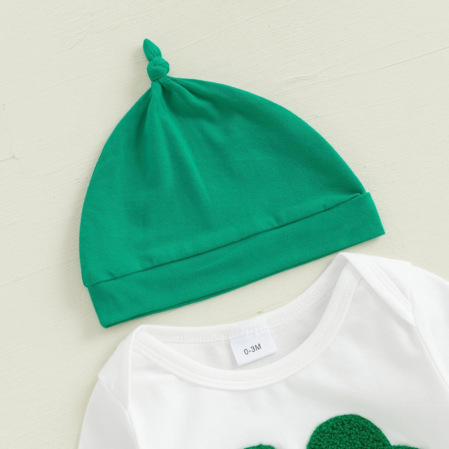 St Patricks Day Clover Romper 3-Piece Set for Baby Boys