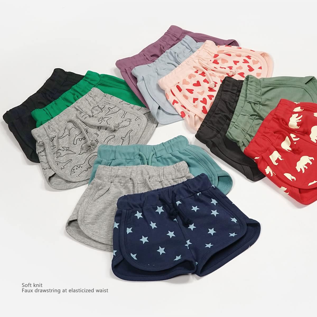 3 Pack Solid Cotton Athletic Shorts for Babies with Drawstring
