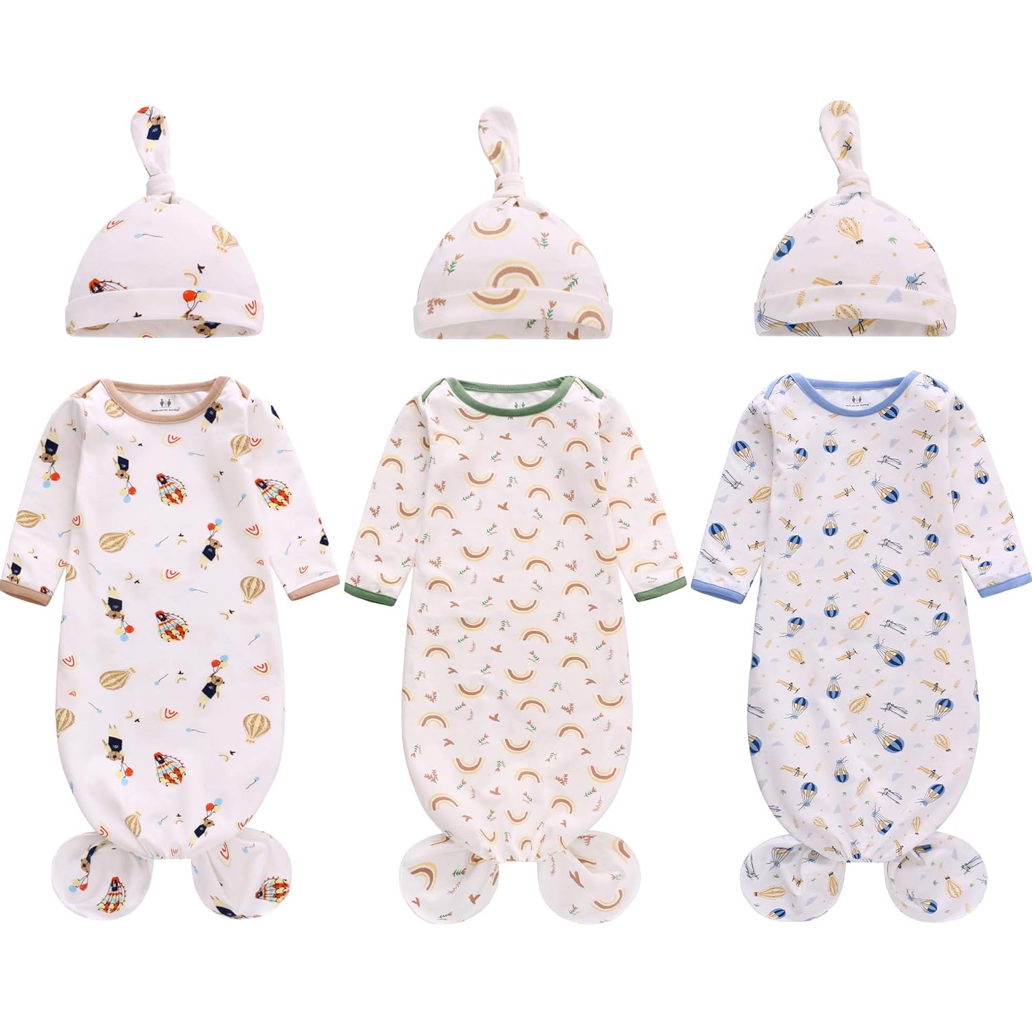 Miracle Baby Bear Balloon and Rainbow Matching Nightgown Set for Newborns