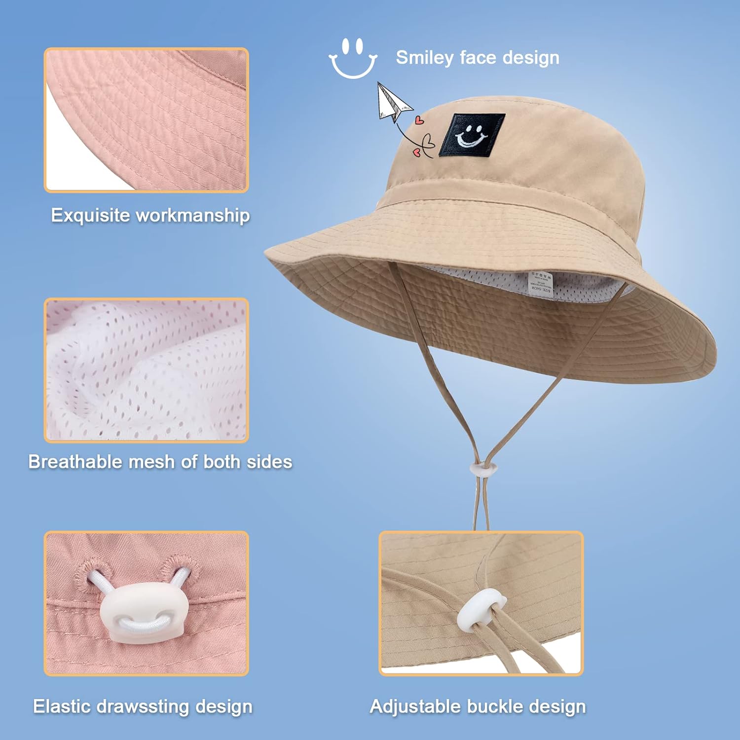 Smile Face Bucket Hat for Toddler Baby UPF 50 Sun Protection