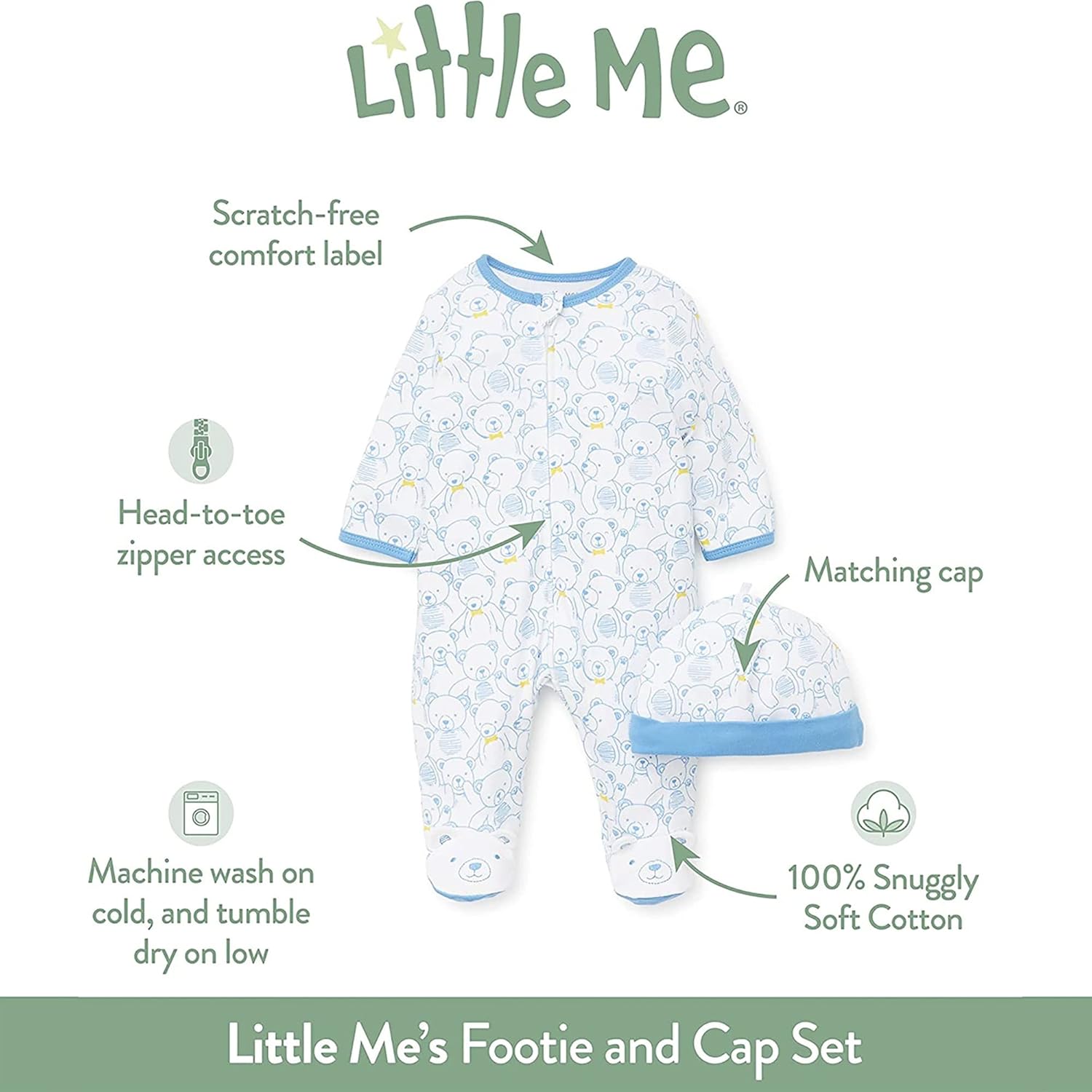 Little Me Footie Pajamas for Babies with Hat Keychain
