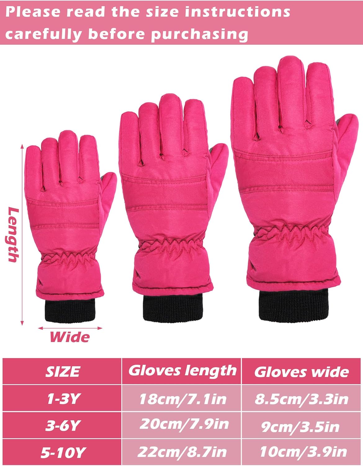 Warm Winter Ski Gloves for Kids Waterproof Durable