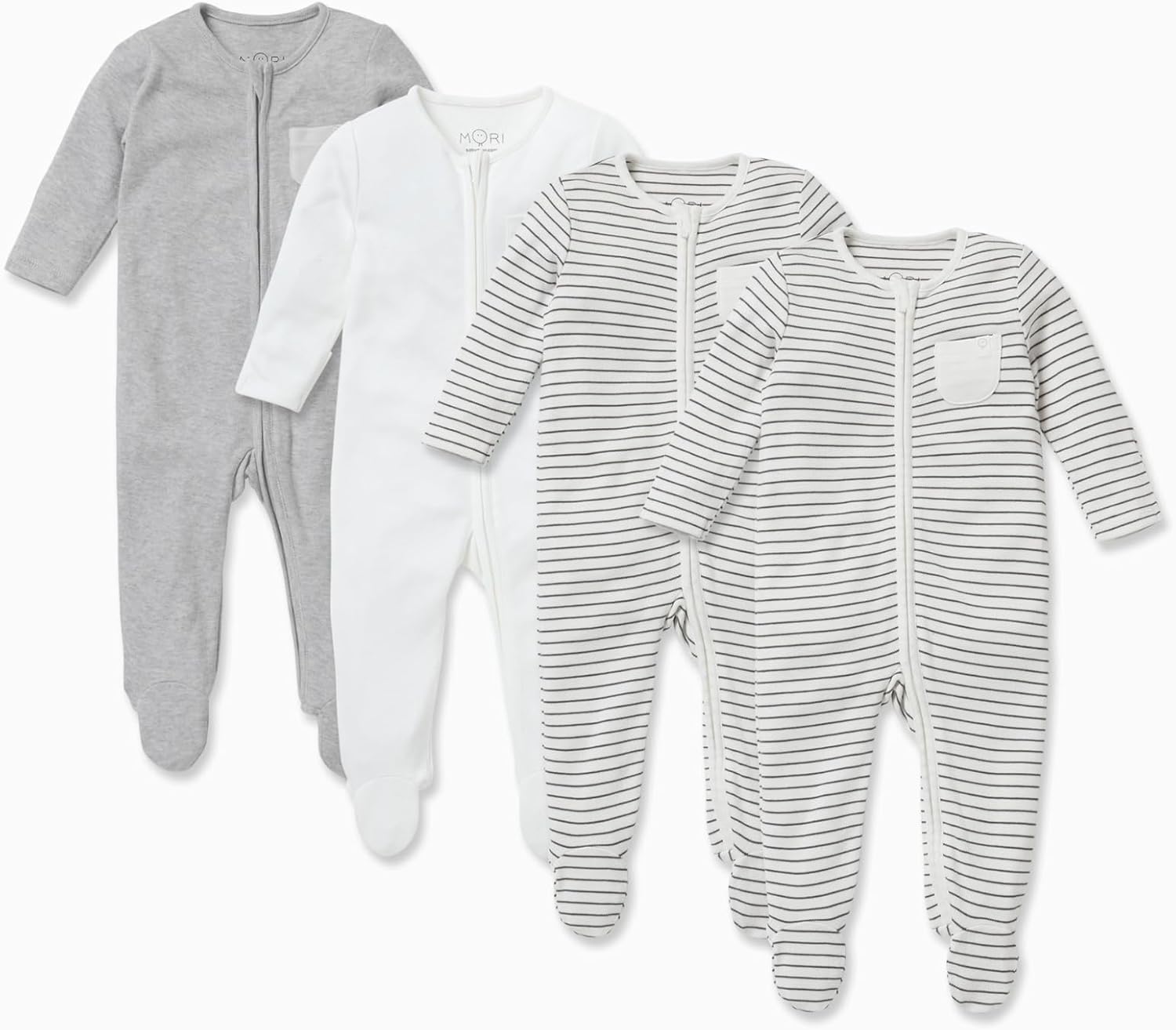 MORI Baby Unisex Pajamas Sleepsuit 4-Piece Set with Two-Way Zip