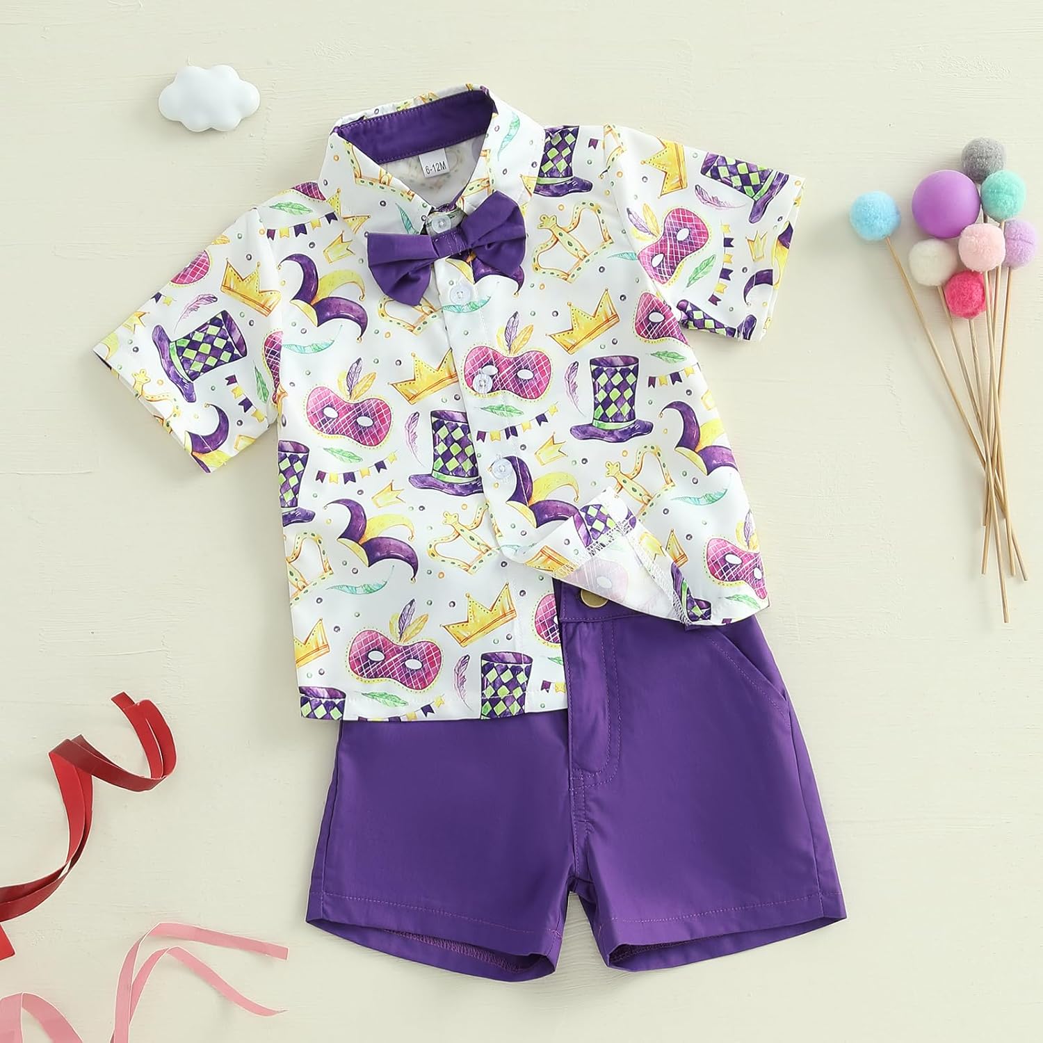 Mardi Gras Toddler Boy Outfit Set with Bowtie