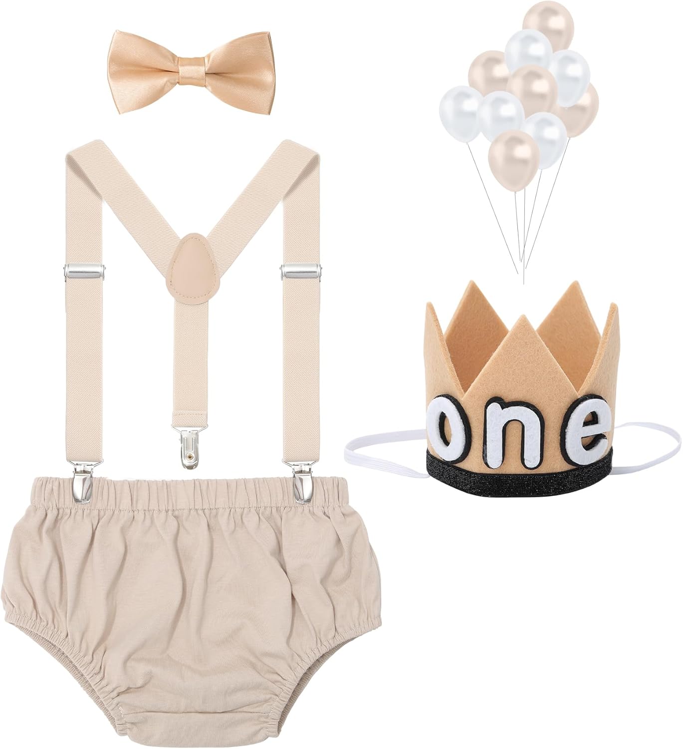 Bow Tie First Birthday Suspenders Diaper Cover Sparkling Crown for Baby Boys