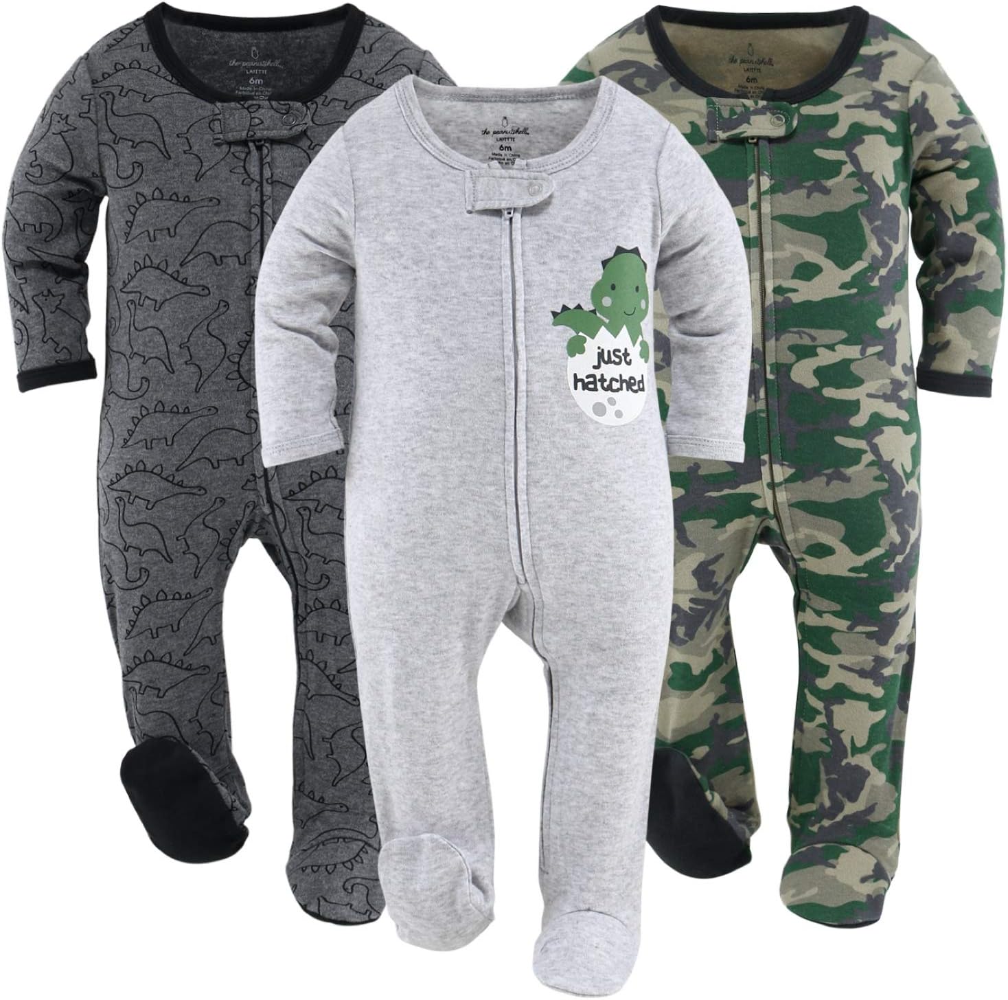 Peanutshell Camo Dinosaur Footed Sleepers for Boys
