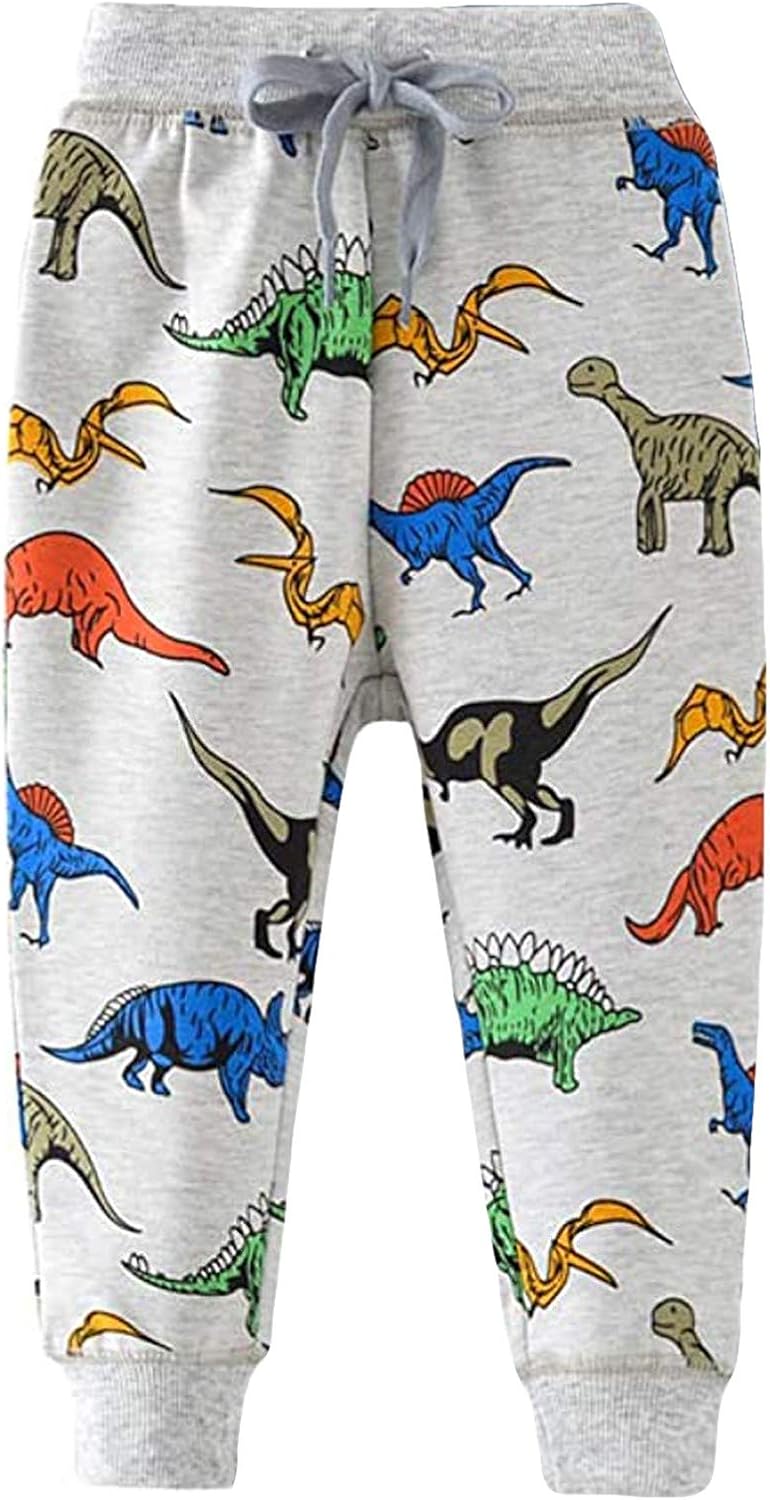 EnJoCho Dinosaur printed Cotton Joggers for Boys 5-6 Years Soft Stretchy