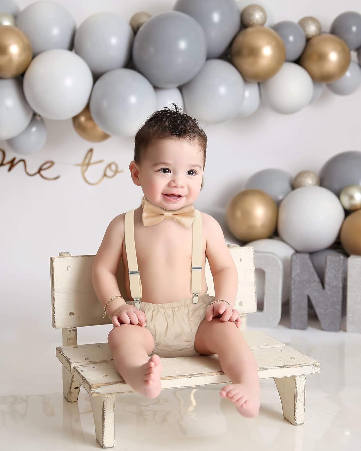 Bow Tie First Birthday Suspenders Diaper Cover Sparkling Crown for Baby Boys